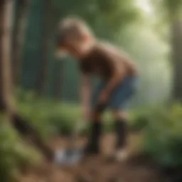 Illustration of a child planting a tree with a shovel