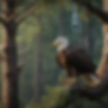 Majestic bald eagle perched on a tree branch in its habitat