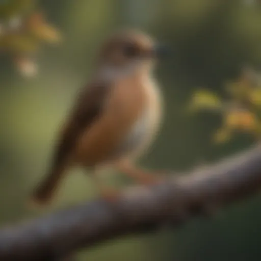 Majestic Brown Small Bird perched on a tree branch