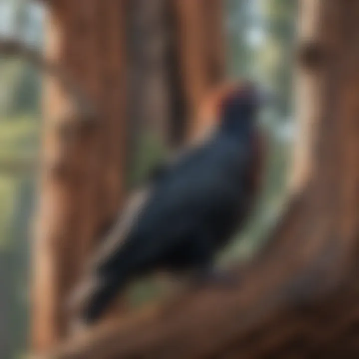 Majestic California condor perched on ancient sequoia tree in Yosemite