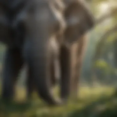 Majestic Elephant Feeding on Abundant Vegetation Majestic Elephant Grazing on Lush Vegetation