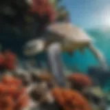 Majestic Green Sea Turtle gliding through the vibrant coral reef