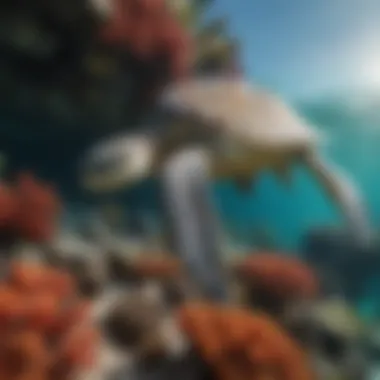 Majestic Green Sea Turtle gliding through the vibrant coral reef