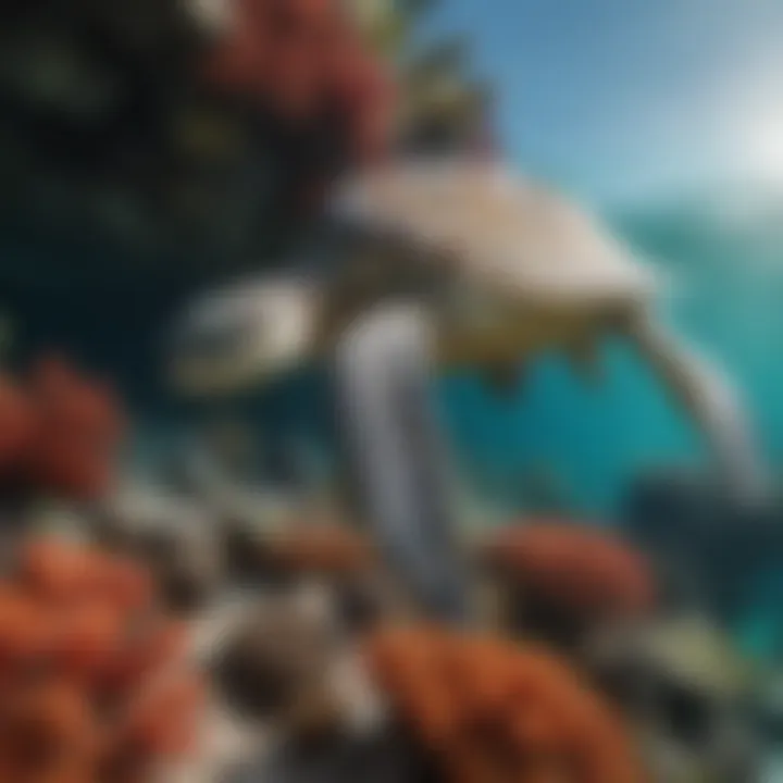 Majestic Green Sea Turtle gliding through the vibrant coral reef