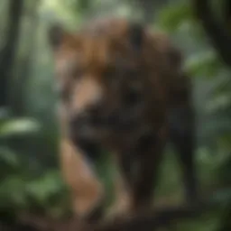 Majestic jaguar stealthily prowling through lush rainforest foliage