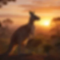 Majestic kangaroo silhouette against a vibrant sunset backdrop