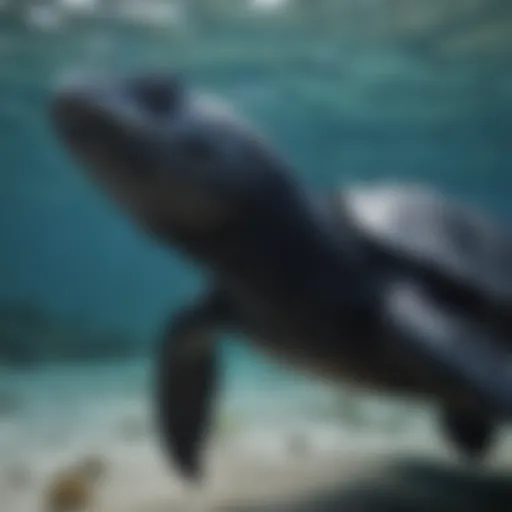 Majestic leatherback turtle swimming in the ocean