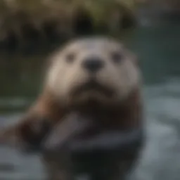 Majestic Sea Otter Grooming Its Fur