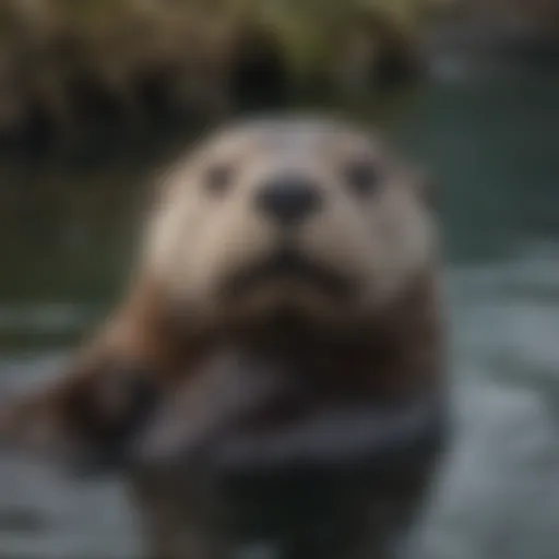Majestic Sea Otter Grooming Its Fur