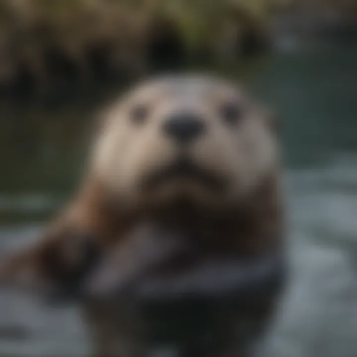Majestic Sea Otter Grooming Its Fur