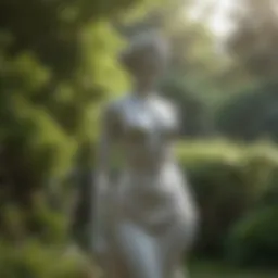 Majestic tall thin statue in serene garden setting