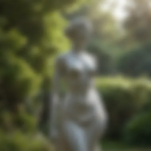 Majestic tall thin statue in serene garden setting