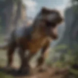 Majestic Tyrannosaurus Rex roaring in prehistoric landscape
