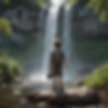 Children captivated by a majestic waterfall