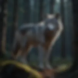 Majestic wolf in a moonlit forest