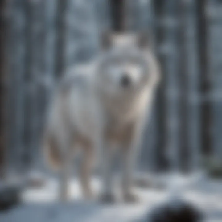 Majestic wolf standing in a snowy forest