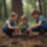 A group of children planting trees together