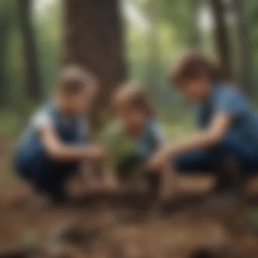 A group of children planting trees together