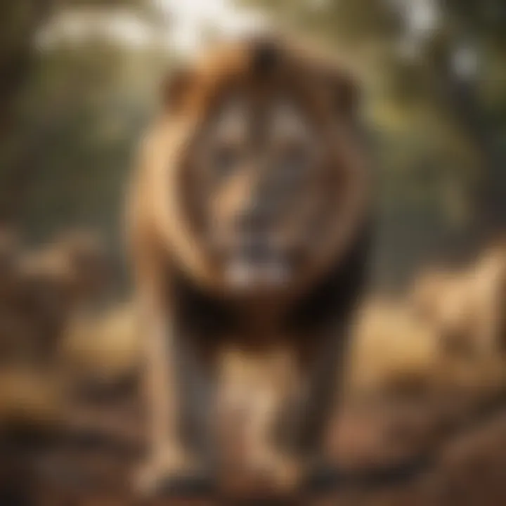 Male lion showcasing dominance while coordinating a group hunt