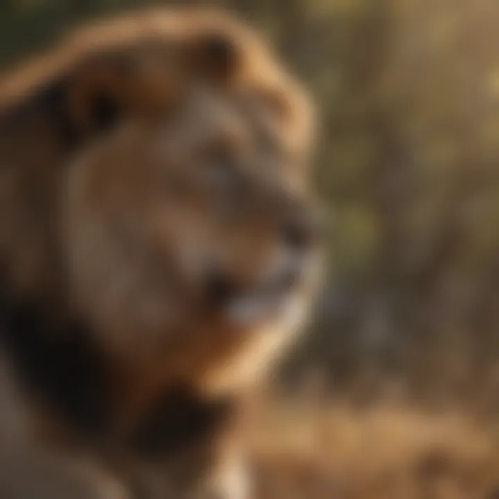 Male lion strategizing with intensity before a hunt