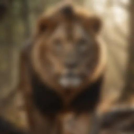 Magnificent male lion in stealth mode during a hunt