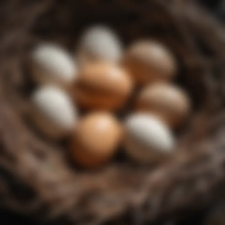 Close-up shot of mallard duck eggs nestled in the cozy nest