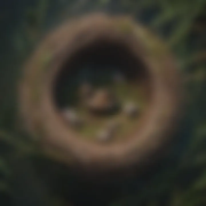 Aerial view of mallard duck nest in a serene wetland