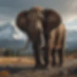 A depiction of a mammoth in a modern landscape, showcasing potential reintroduction