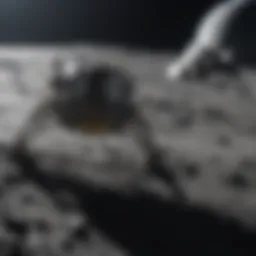 The lunar module descending towards the moon's surface