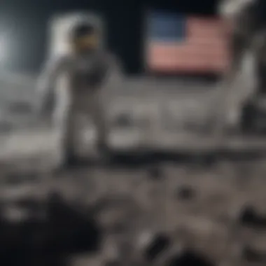 Astronauts planting the American flag on the moon
