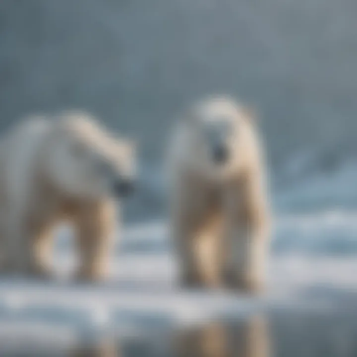 Close-up of polar bears on sea ice, showcasing their natural environment