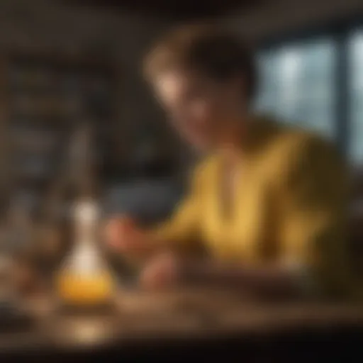 Marie Curie conducting experiment in her laboratory