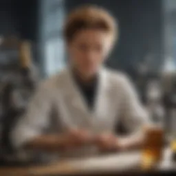 Marie Curie in her laboratory conducting experiments