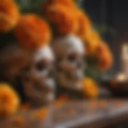 Decorative Marigold Flowers on Day of the Dead Altar