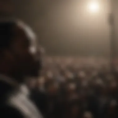 Silhouette of Martin Luther King Jr. with a crowd at a civil rights rally