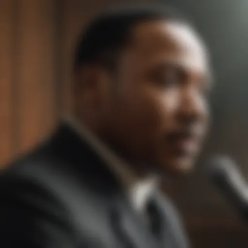 Portrait of Martin Luther King Jr. delivering a powerful speech