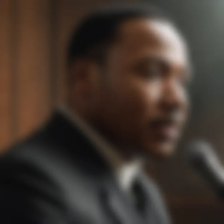 Portrait of Martin Luther King Jr. delivering a powerful speech
