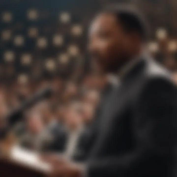 Martin Luther King Jr. delivering a powerful speech to a crowd