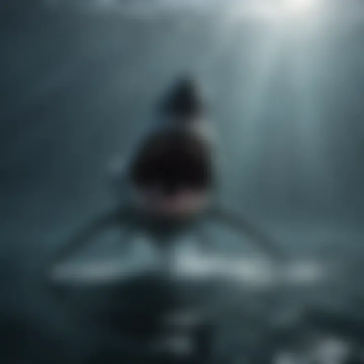 Megalodon in Its Prehistoric Habitat A megalodon swimming in its prehistoric ocean environment