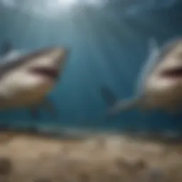 Illustration of a megalodon compared to a modern great white shark