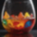 Colorful oil and water mixture in glass container