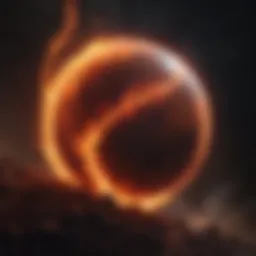 Illustration of a fiery planet with swirling red and orange hues