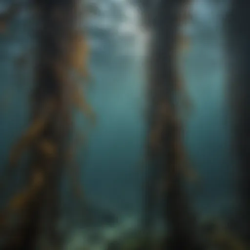 Majestic underwater kelp forest swaying in the ocean currents