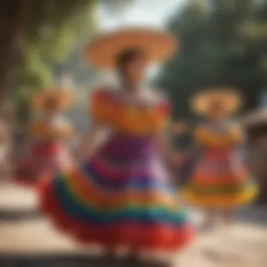 Energetic Folk Dance Traditional Mexican dance being performed in colorful costumes