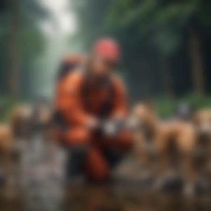 Volunteers engaging with dogs in a rescue operation.