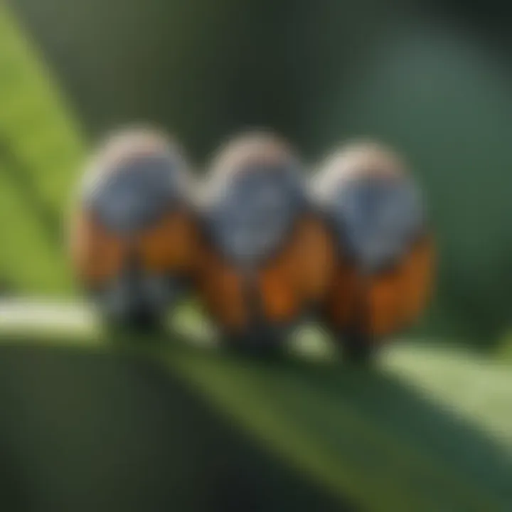 Monarch butterfly eggs laid on underside of milkweed leaf