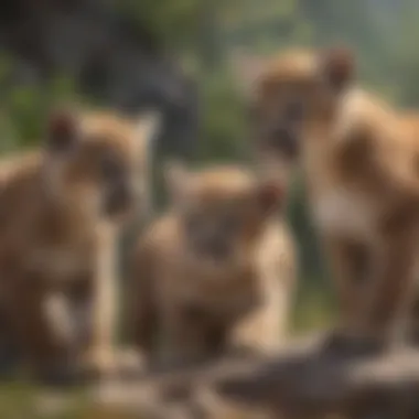 Mountain lion cubs playing in a natural habitat