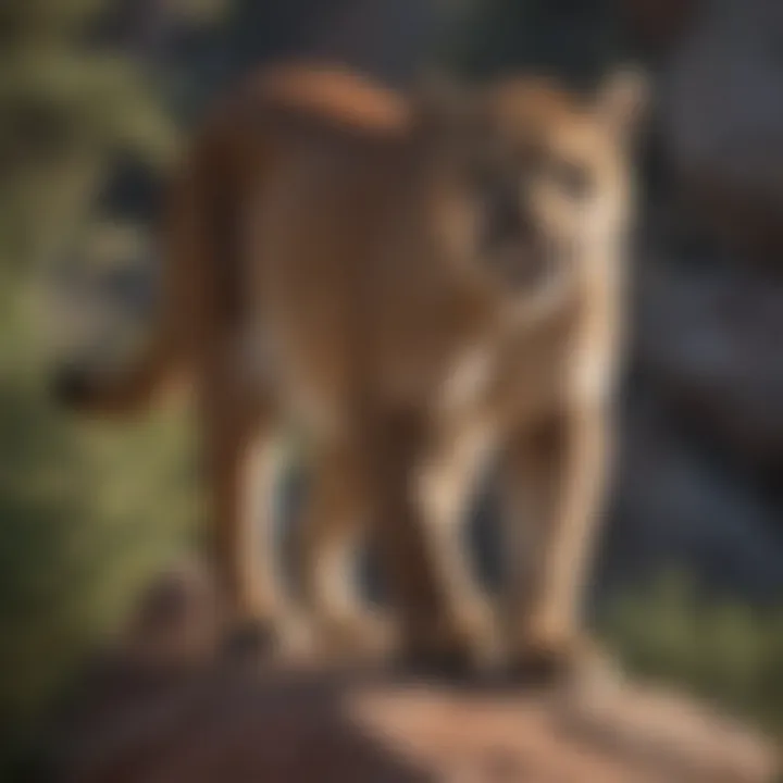 Mountain lion tracking its prey in the wild