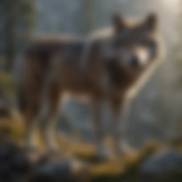 Wolves roaming vast mountainous landscapes