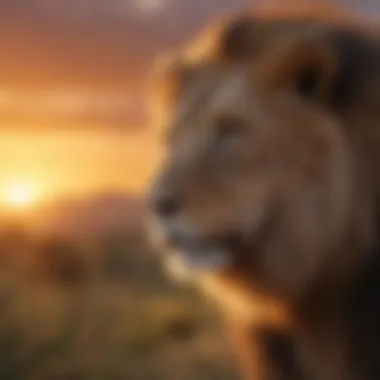 Aging Lion Observing Serengeti Sunset